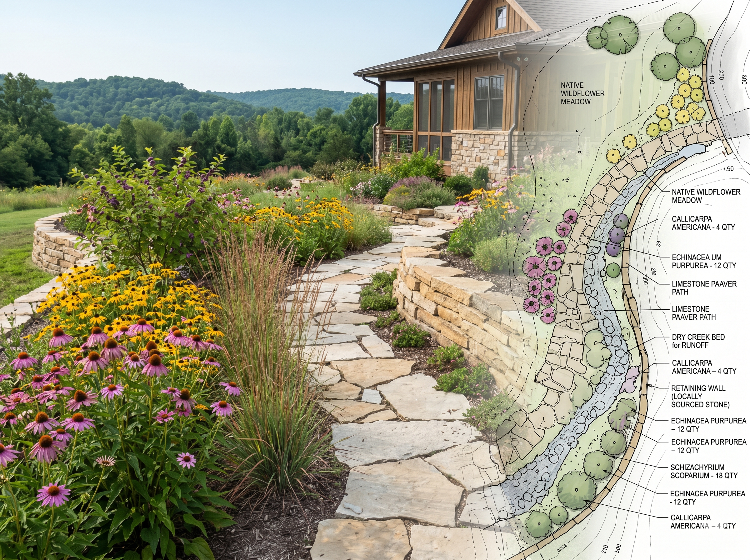 Bentonville garden design and landscaping rendering